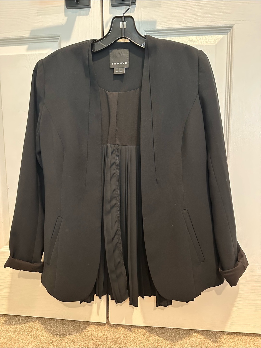 Trouve Black Open-Front Pleated Back Blazer Jacket S Nordstrom